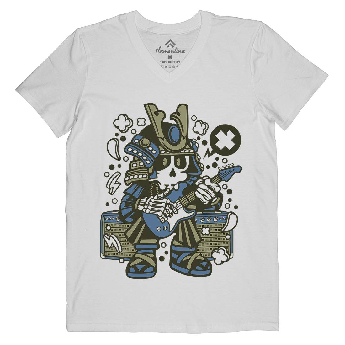 Samurai Rock Star Mens Organic V-Neck T-Shirt Music C218
