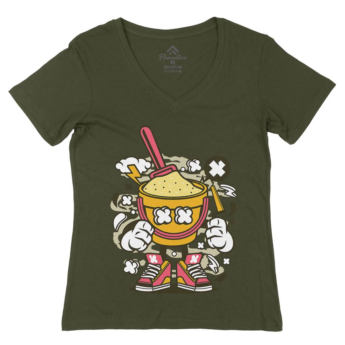 Sand Bucket Womens Organic V-Neck T-Shirt Retro C221