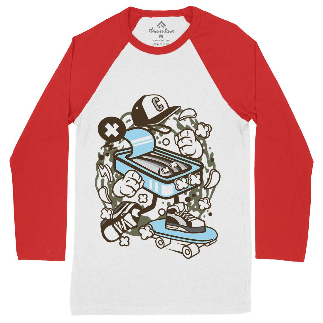 Sardine Skater Mens Long Sleeve Baseball T-Shirt Skate C222