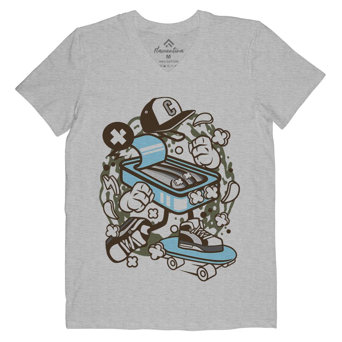 Sardine Skater Mens Organic V-Neck T-Shirt Skate C222