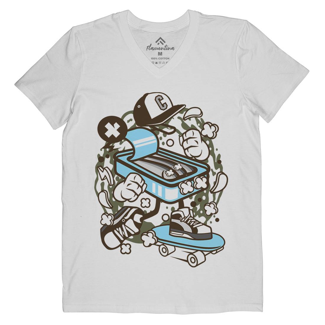 Sardine Skater Mens Organic V-Neck T-Shirt Skate C222