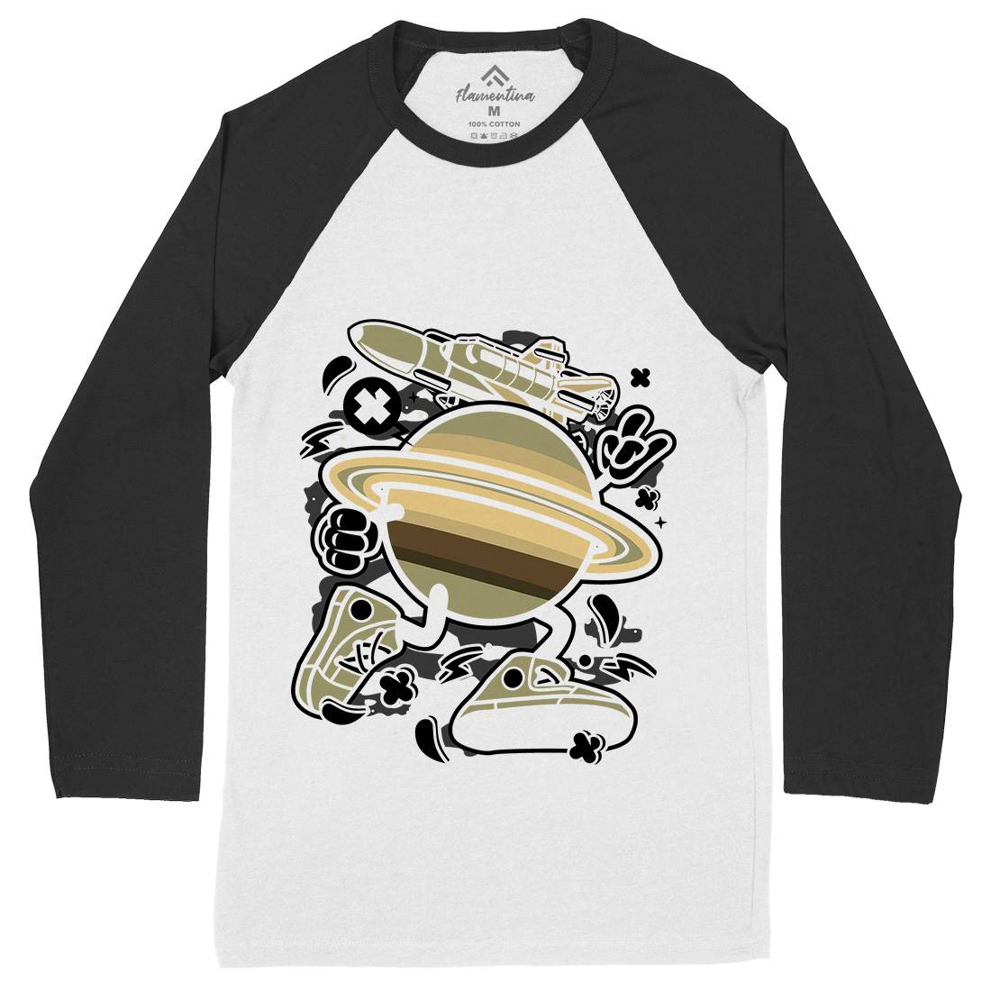 Saturn Mens Long Sleeve Baseball T-Shirt Space C223