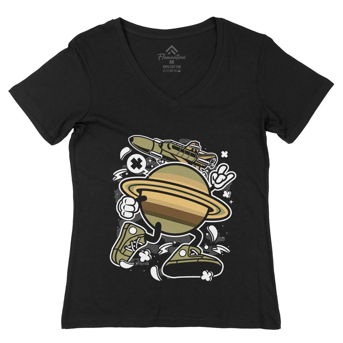 Saturn Womens Organic V-Neck T-Shirt Space C223
