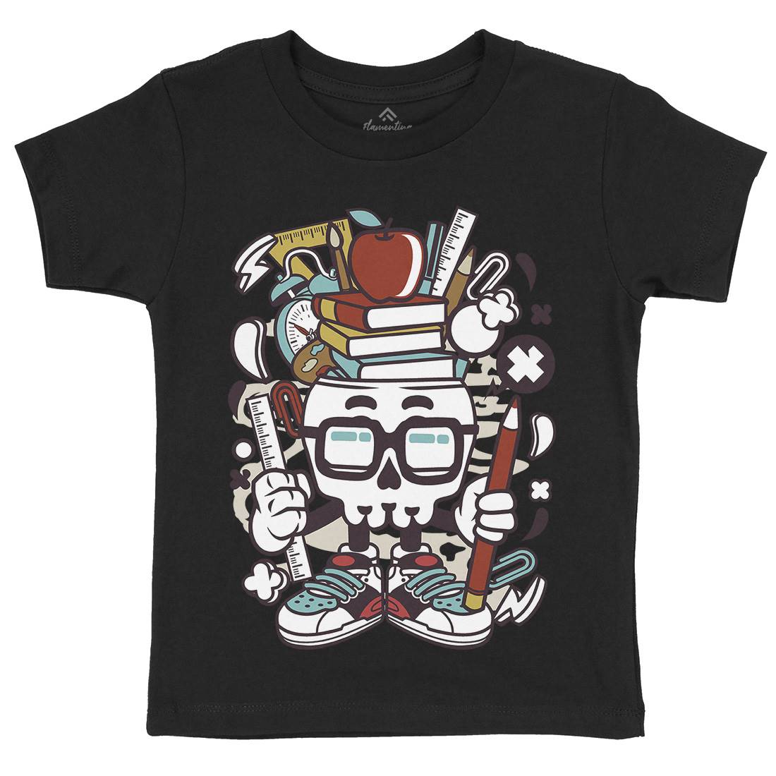 School Kid Skull Kids Organic Crew Neck T-Shirt Retro C225