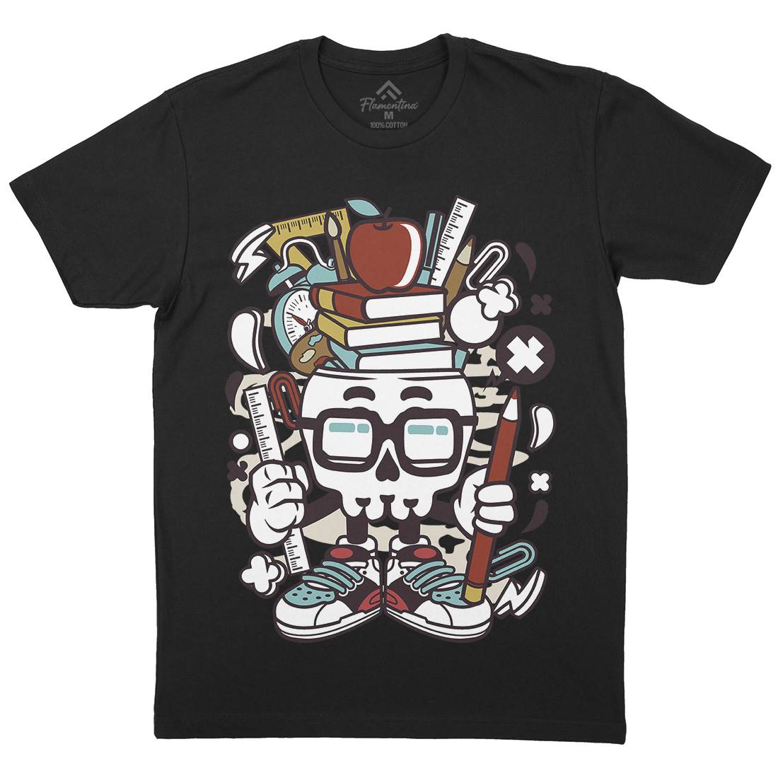 School Kid Skull Mens Organic Crew Neck T-Shirt Retro C225