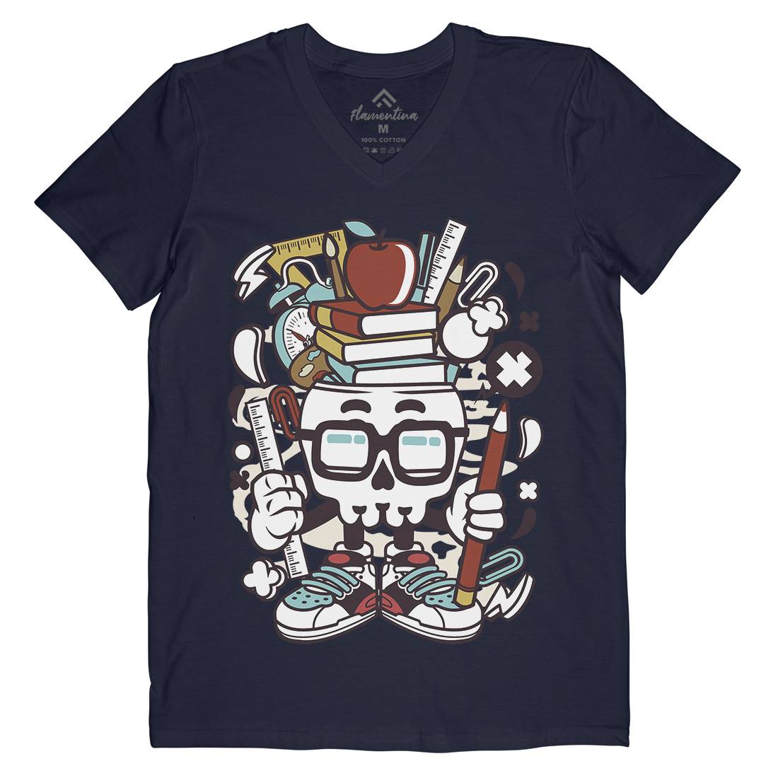 School Kid Skull Mens V-Neck T-Shirt Retro C225