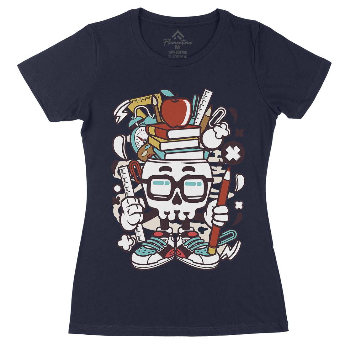 School Kid Skull Womens Organic Crew Neck T-Shirt Retro C225