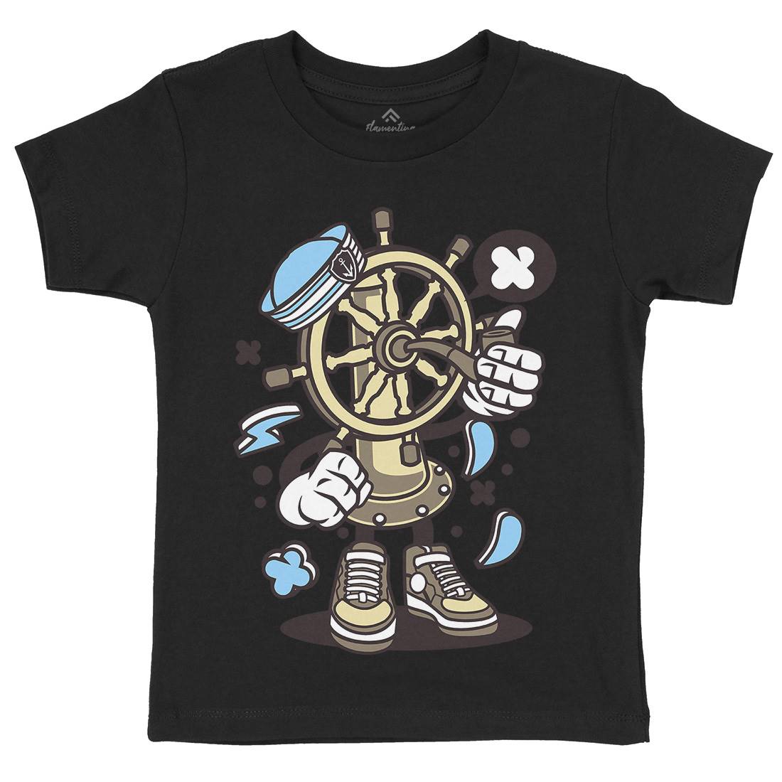 Ships Wheel Kids Organic Crew Neck T-Shirt Navy C228