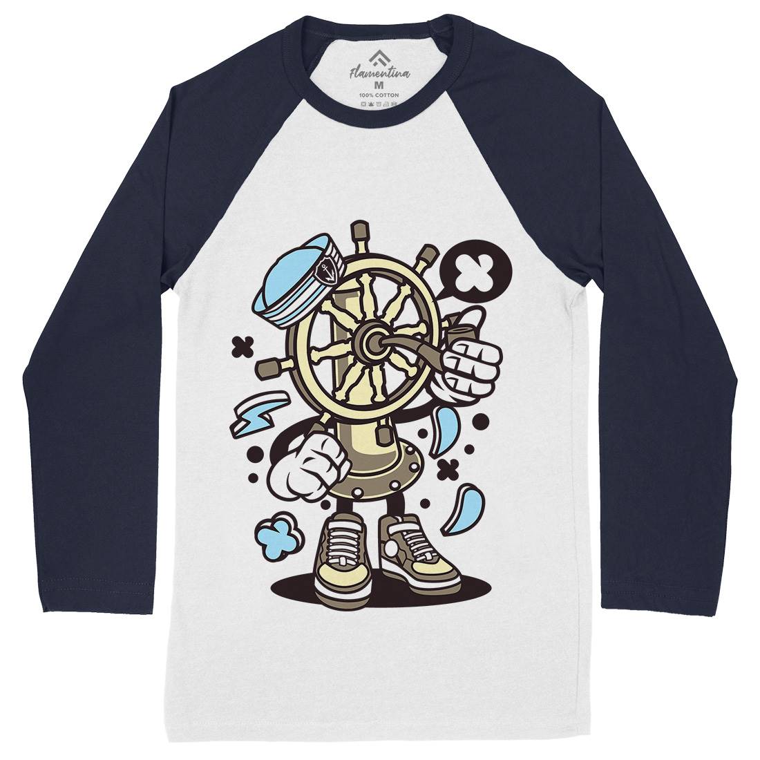 Ships Wheel Mens Long Sleeve Baseball T-Shirt Navy C228