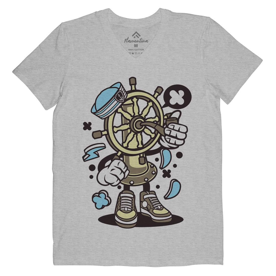 Ships Wheel Mens Organic V-Neck T-Shirt Navy C228