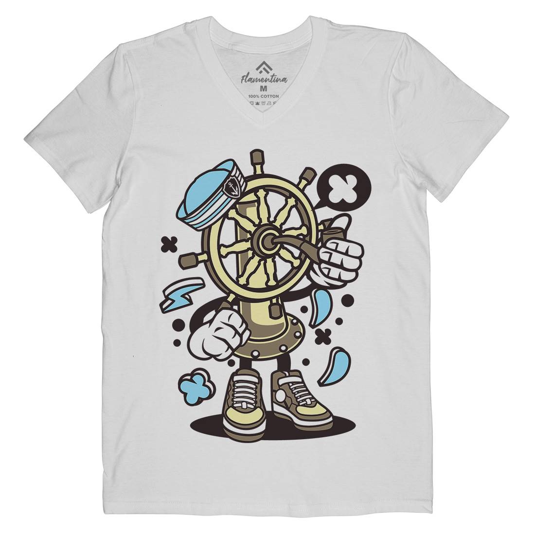Ships Wheel Mens Organic V-Neck T-Shirt Navy C228