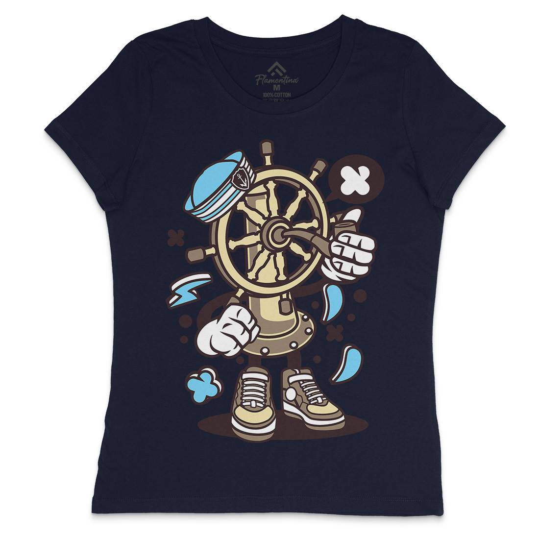 Ships Wheel Womens Crew Neck T-Shirt Navy C228