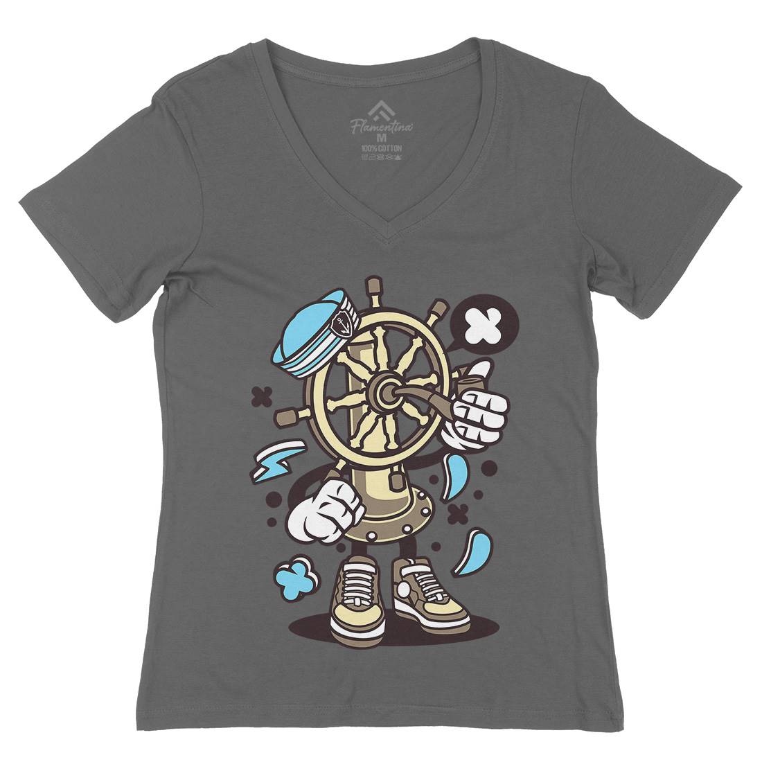 Ships Wheel Womens Organic V-Neck T-Shirt Navy C228