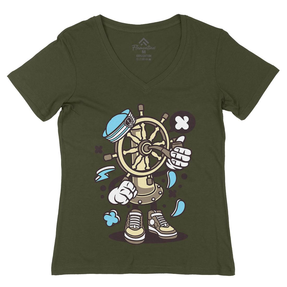 Ships Wheel Womens Organic V-Neck T-Shirt Navy C228