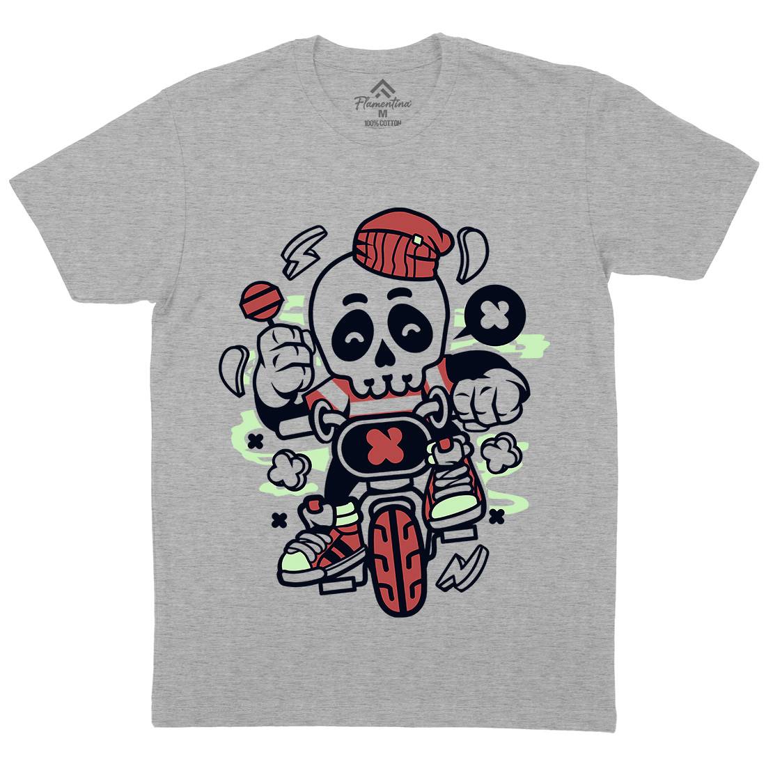 Skull Bike Mens Organic Crew Neck T-Shirt Bikes C229