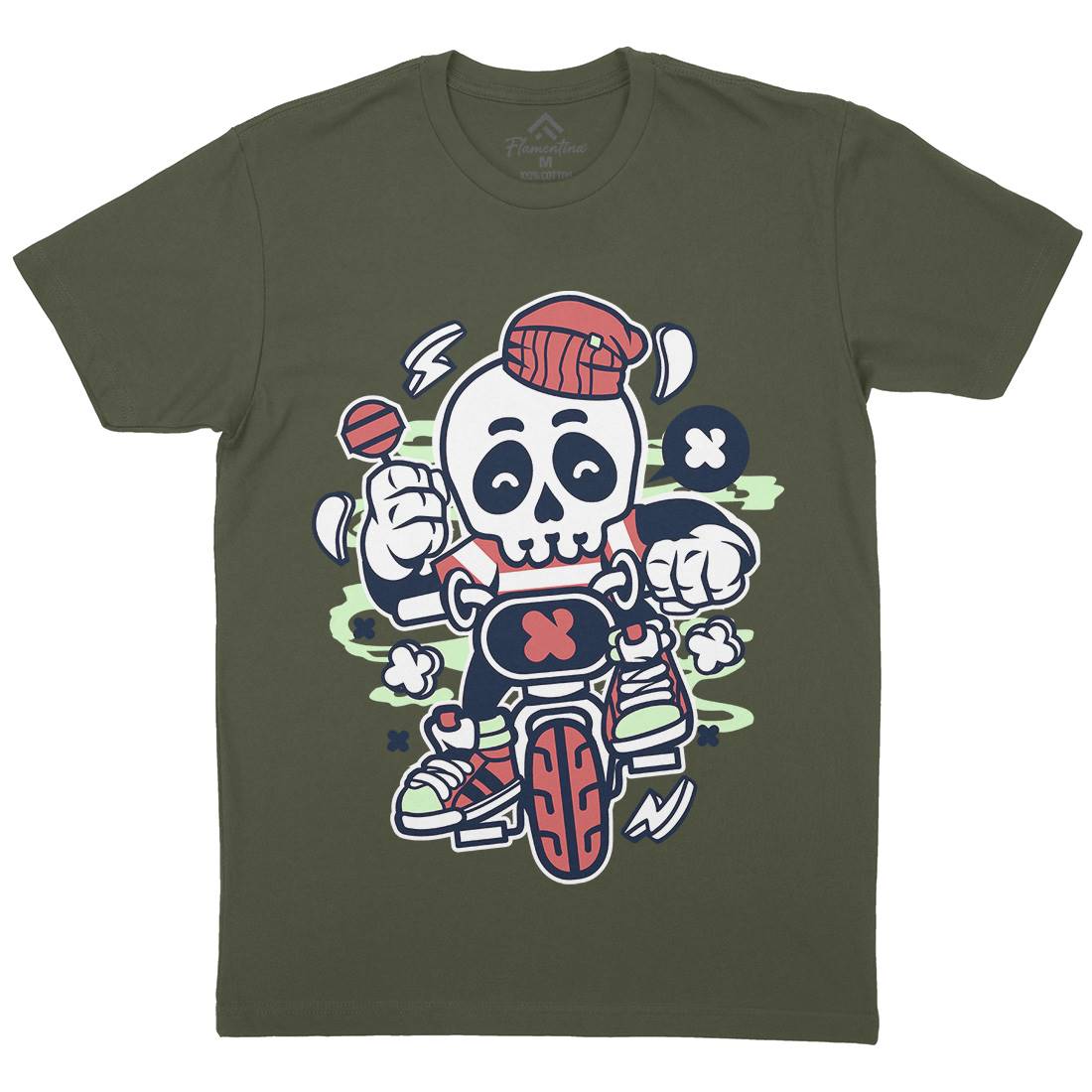 Skull Bike Mens Organic Crew Neck T-Shirt Bikes C229