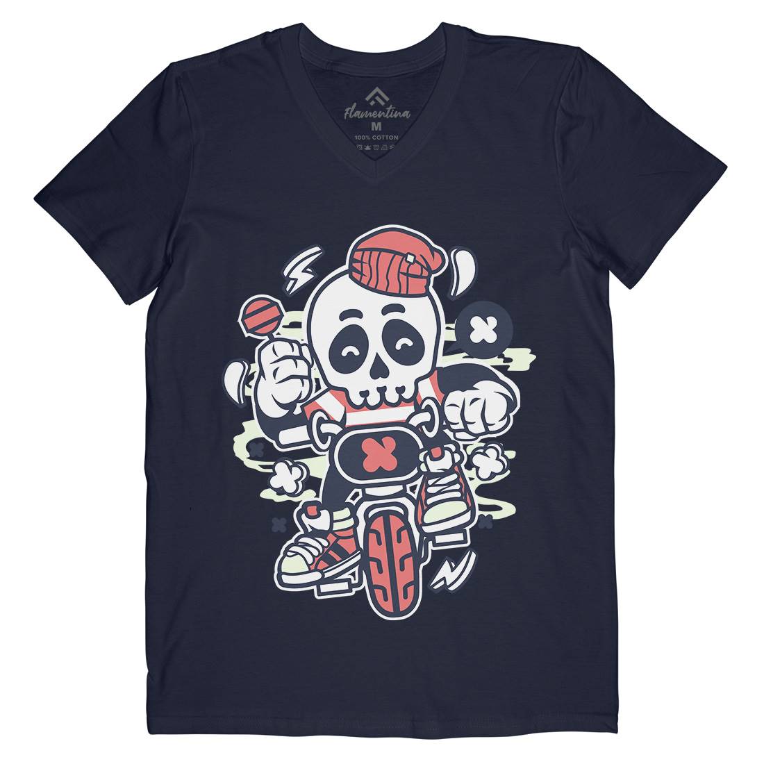 Skull Bike Mens Organic V-Neck T-Shirt Bikes C229