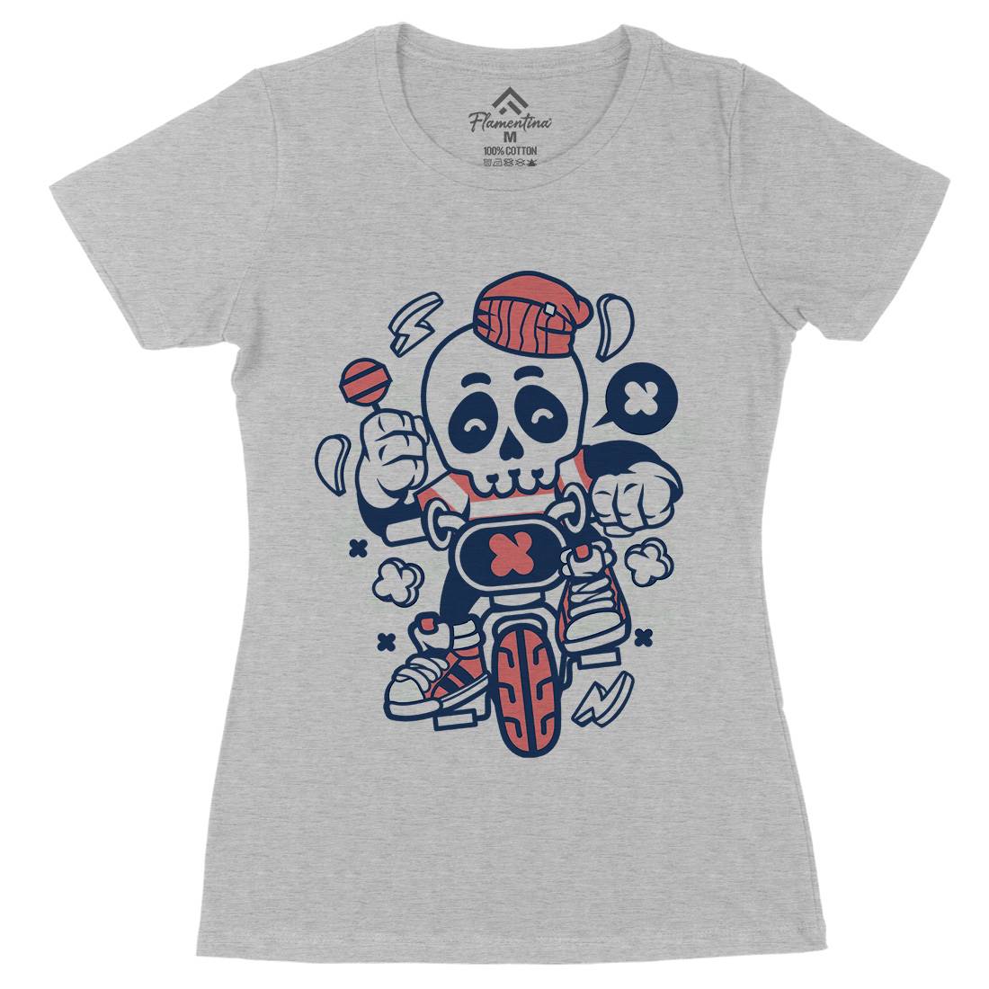 Skull Bike Womens Organic Crew Neck T-Shirt Bikes C229