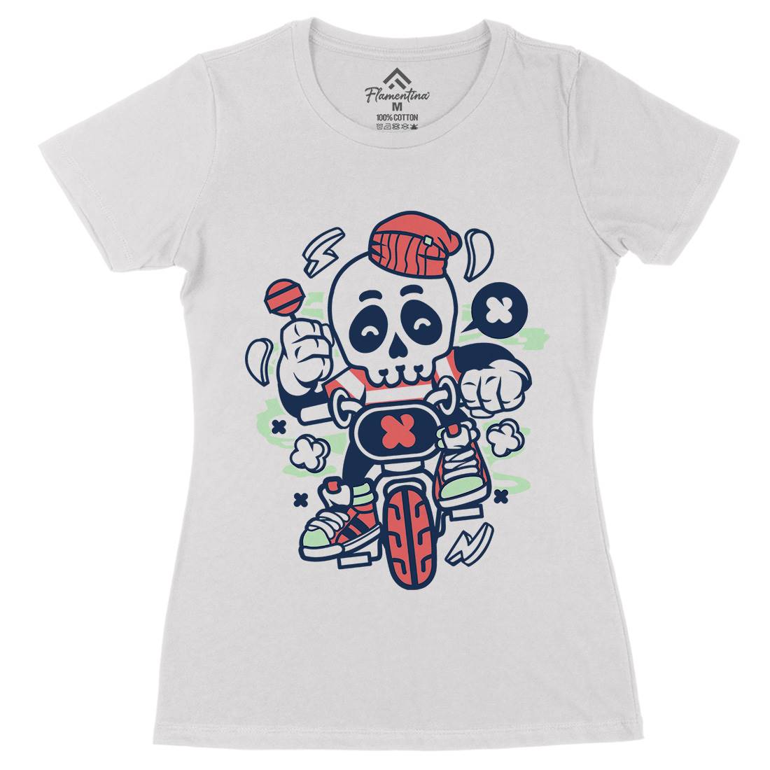 Skull Bike Womens Organic Crew Neck T-Shirt Bikes C229