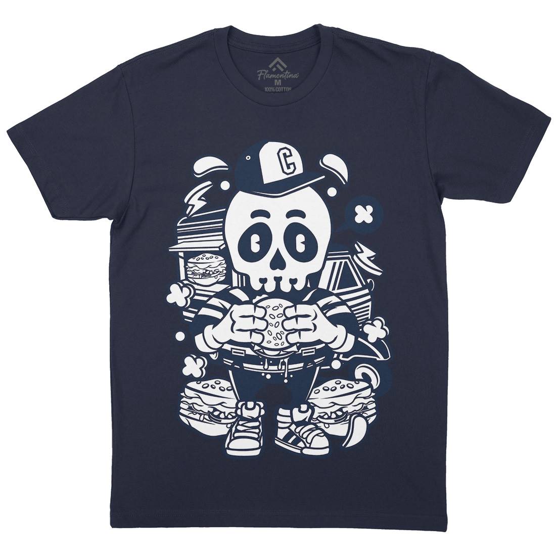 Skull Burger Mens Crew Neck T-Shirt Food C230