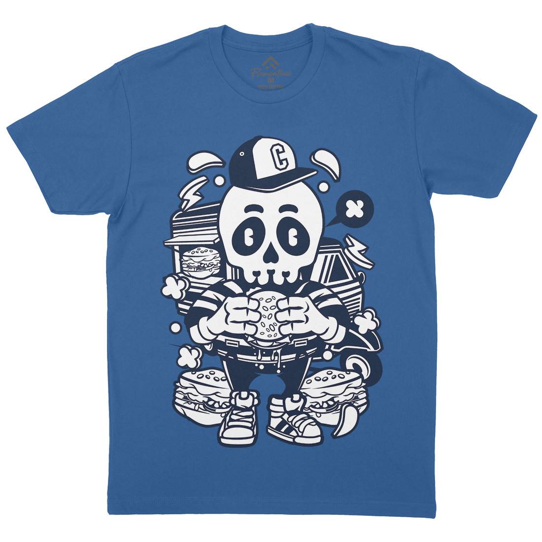 Skull Burger Mens Organic Crew Neck T-Shirt Food C230