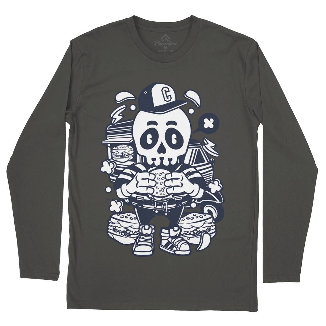 Skull Burger Mens Long Sleeve T-Shirt Food C230