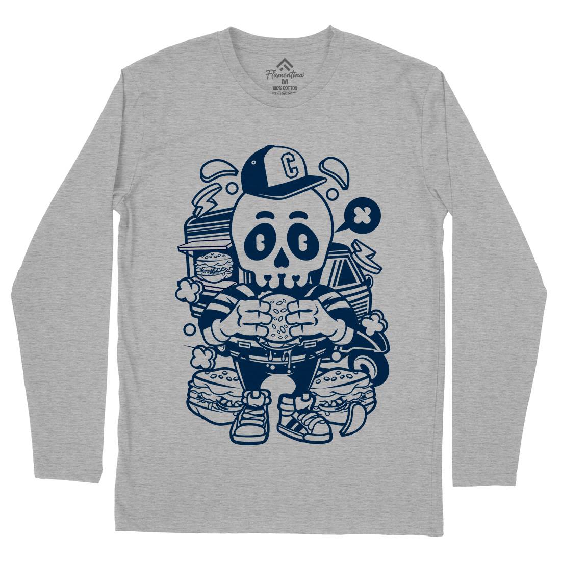 Skull Burger Mens Long Sleeve T-Shirt Food C230