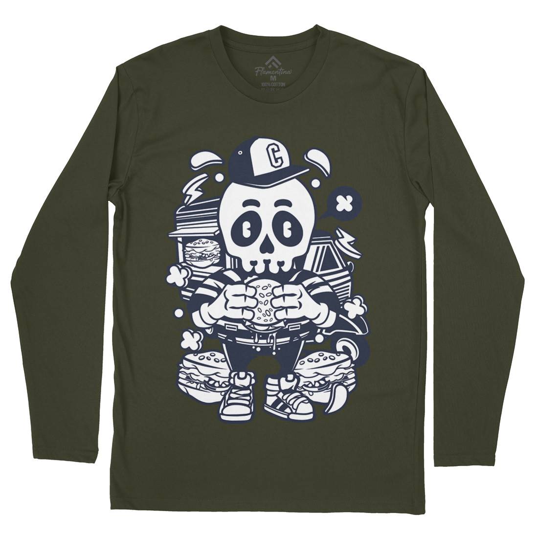 Skull Burger Mens Long Sleeve T-Shirt Food C230