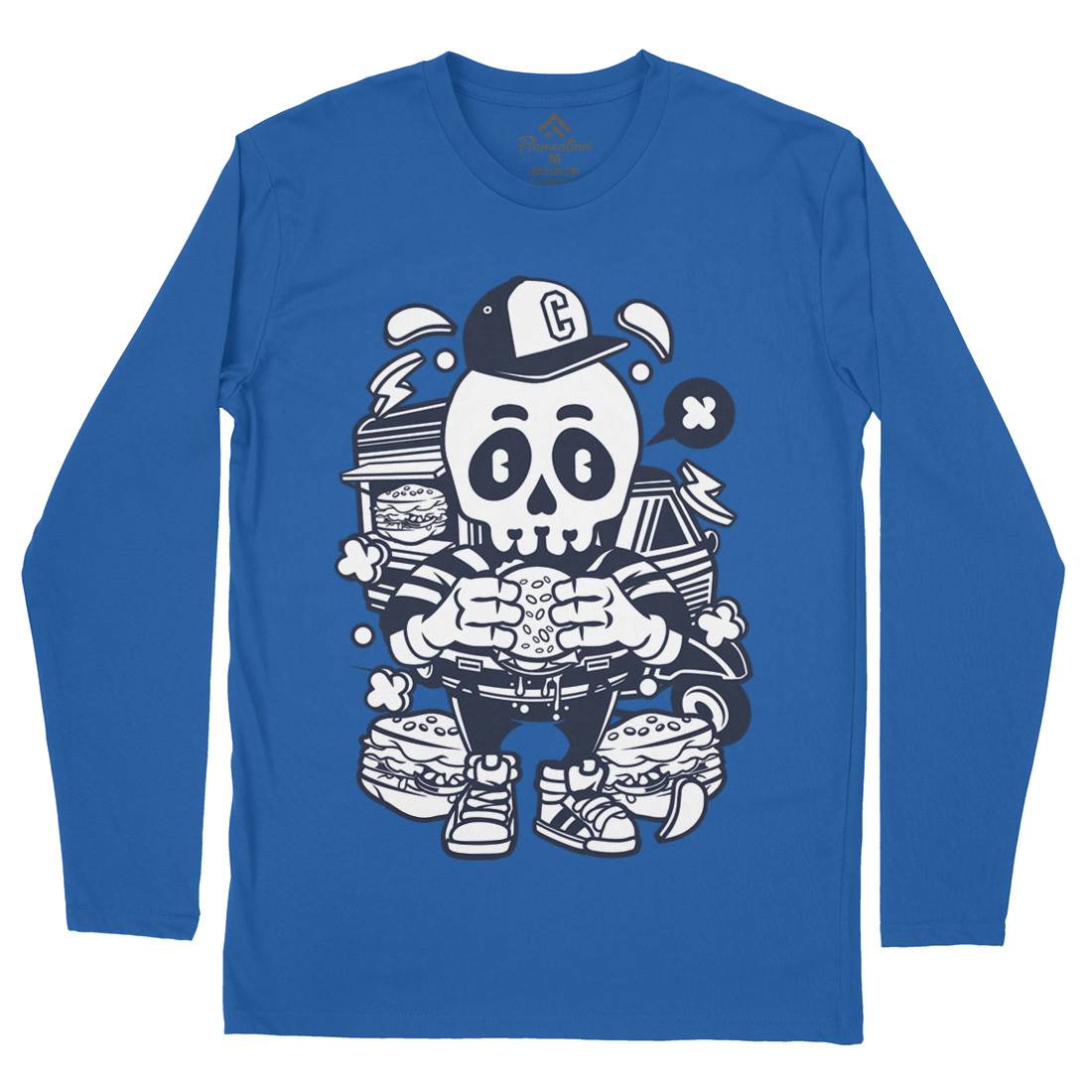 Skull Burger Mens Long Sleeve T-Shirt Food C230