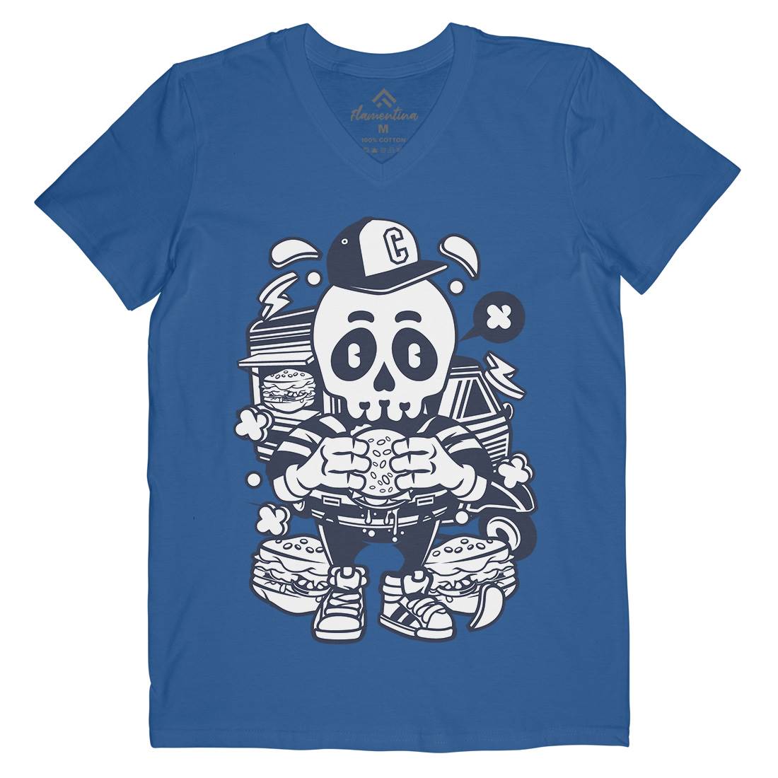 Skull Burger Mens V-Neck T-Shirt Food C230