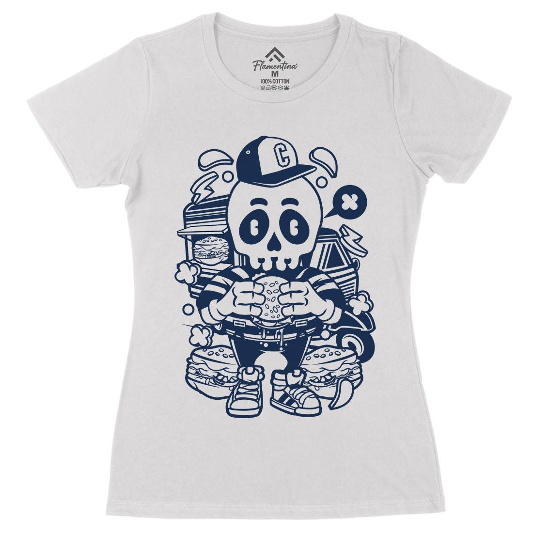 Skull Burger Womens Organic Crew Neck T-Shirt Food C230