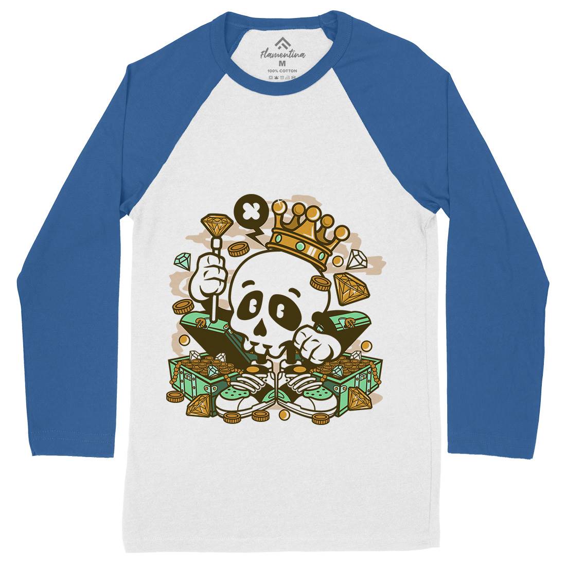 Skull Crown Mens Long Sleeve Baseball T-Shirt Retro C231