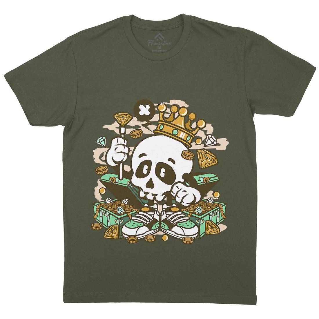 Skull Crown Mens Organic Crew Neck T-Shirt Retro C231