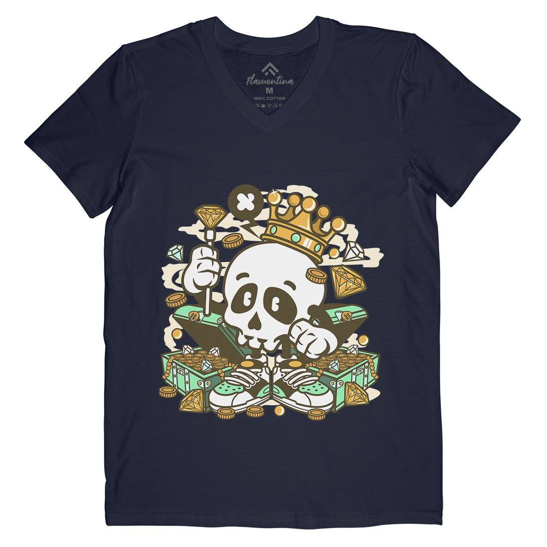 Skull Crown Mens Organic V-Neck T-Shirt Retro C231