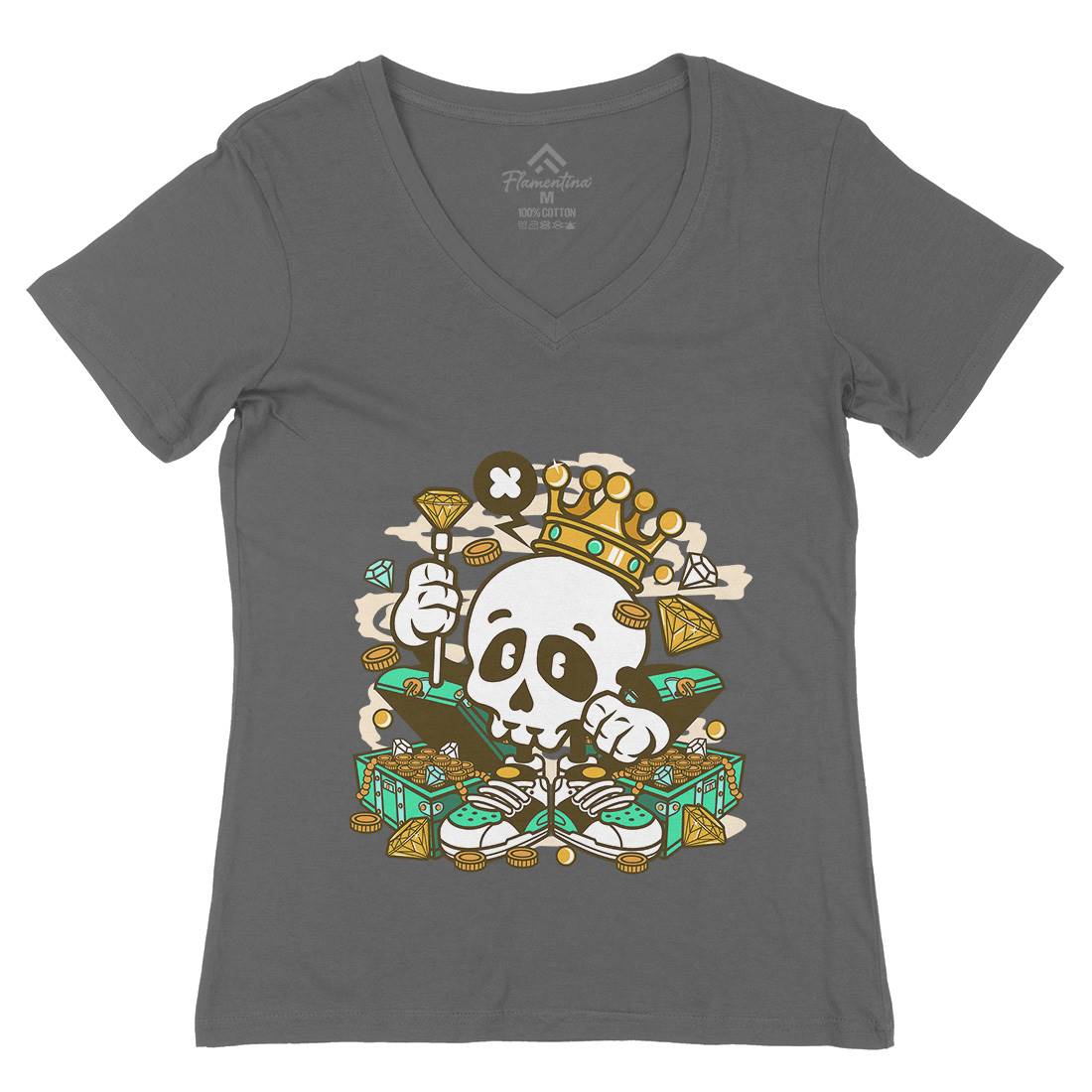 Skull Crown Womens Organic V-Neck T-Shirt Retro C231