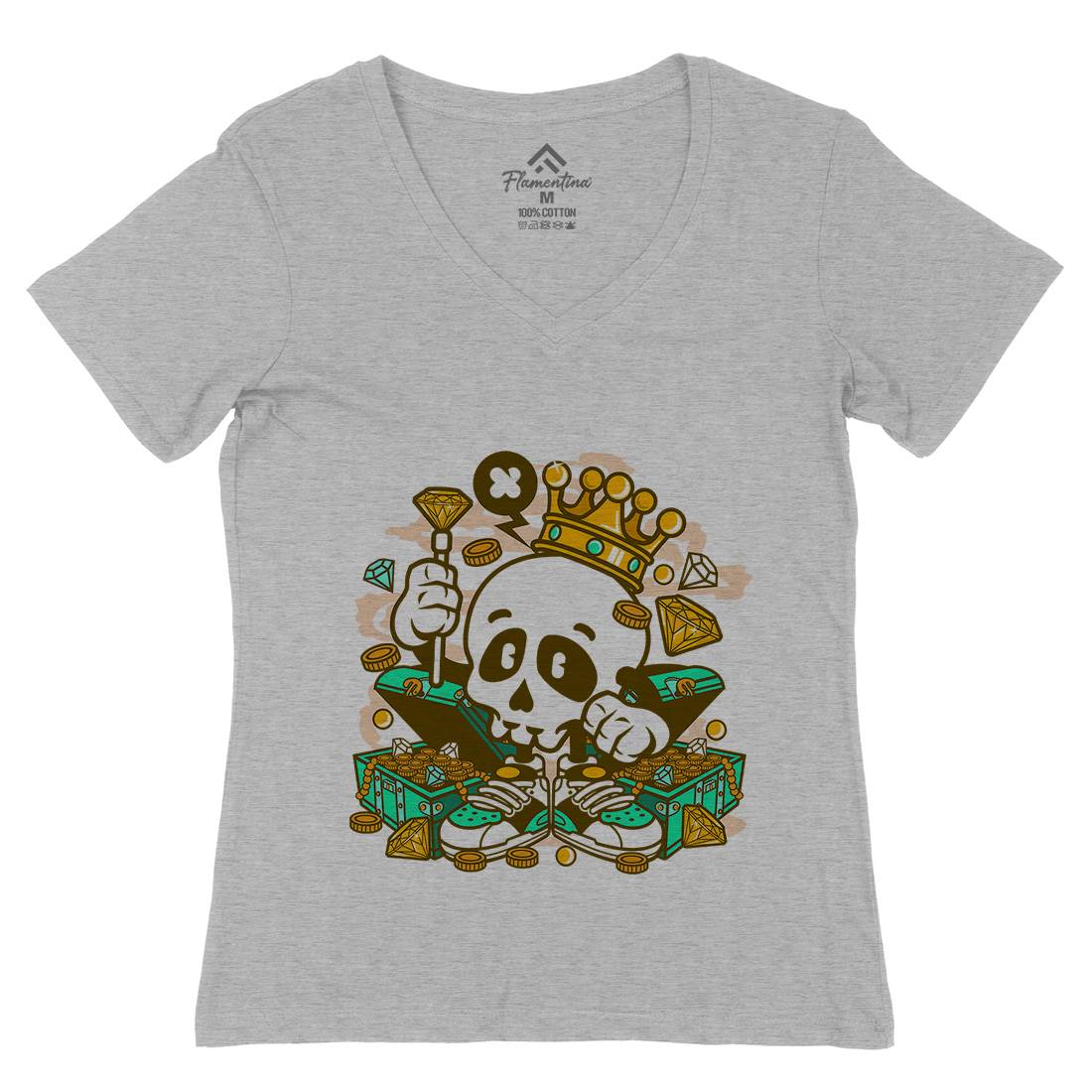 Skull Crown Womens Organic V-Neck T-Shirt Retro C231