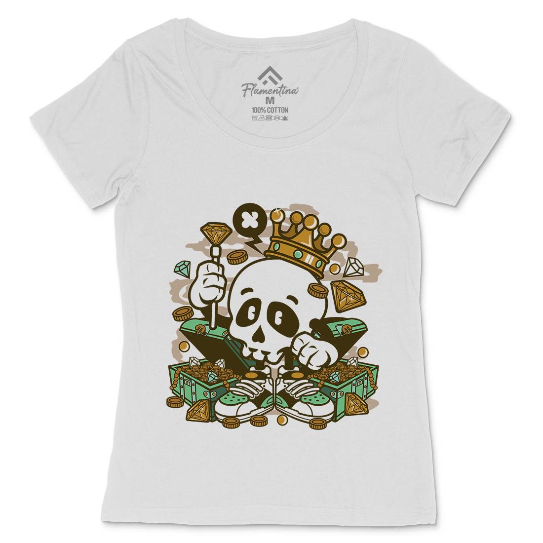 Skull Crown Womens Scoop Neck T-Shirt Retro C231