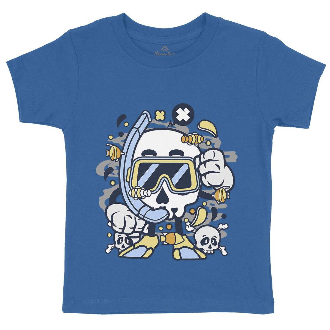 Skull Diver Kids Crew Neck T-Shirt Navy C232
