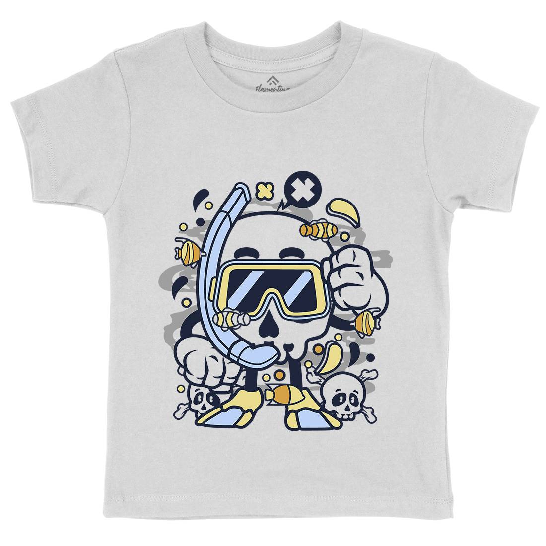 Skull Diver Kids Organic Crew Neck T-Shirt Navy C232