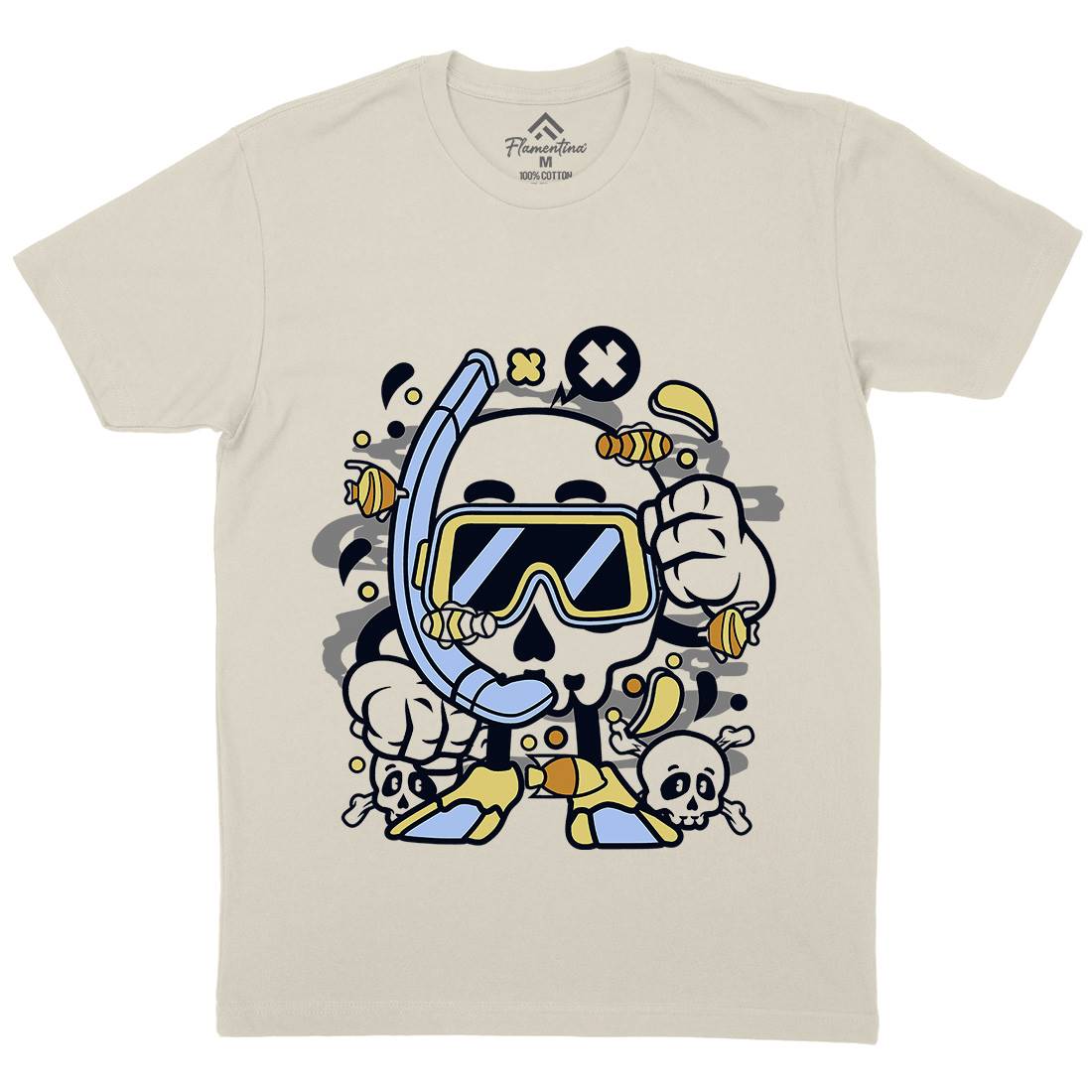 Skull Diver Mens Organic Crew Neck T-Shirt Navy C232