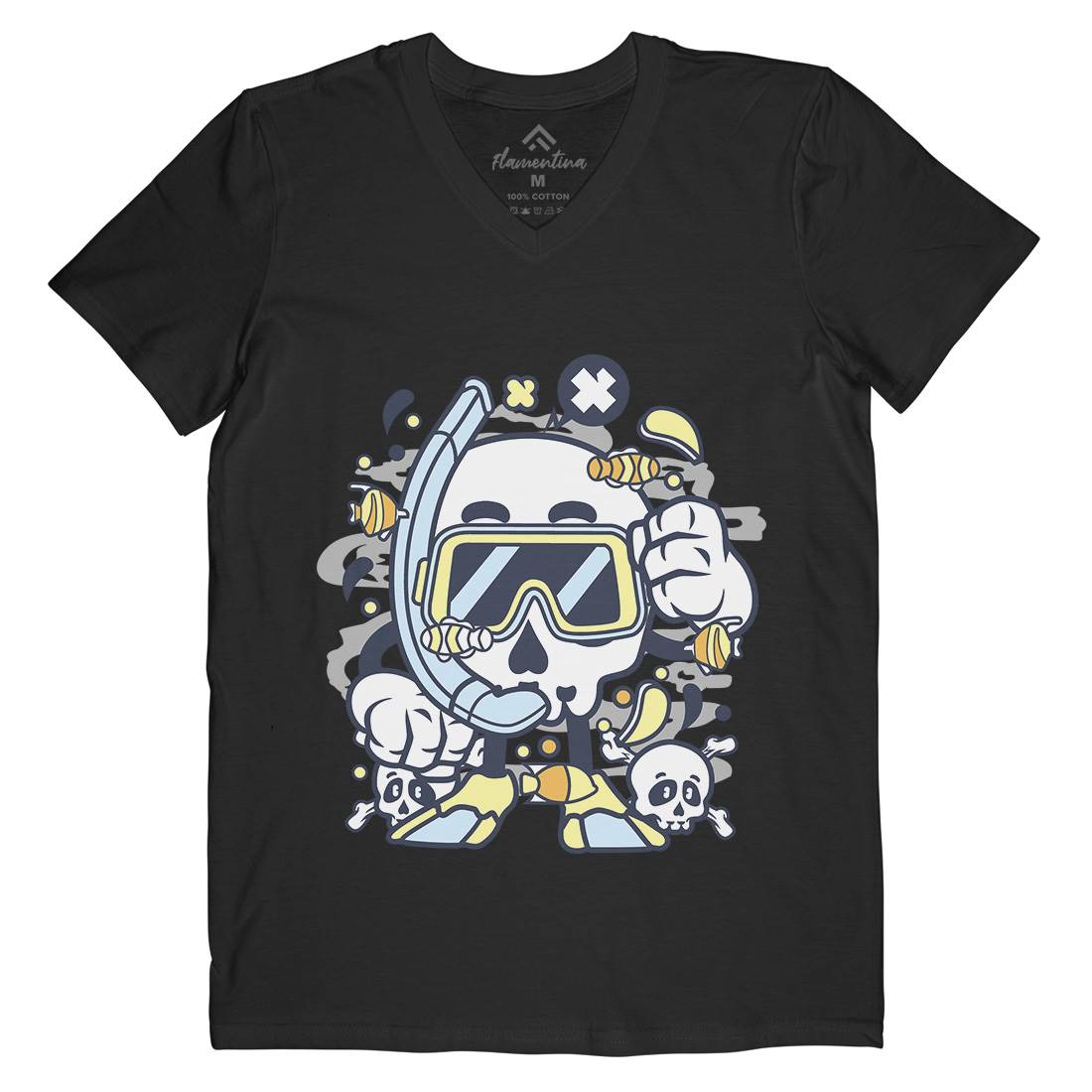Skull Diver Mens Organic V-Neck T-Shirt Navy C232