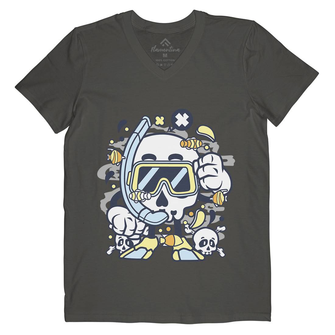 Skull Diver Mens V-Neck T-Shirt Navy C232
