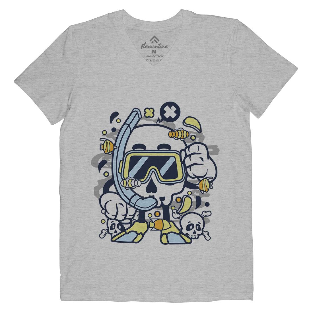 Skull Diver Mens Organic V-Neck T-Shirt Navy C232
