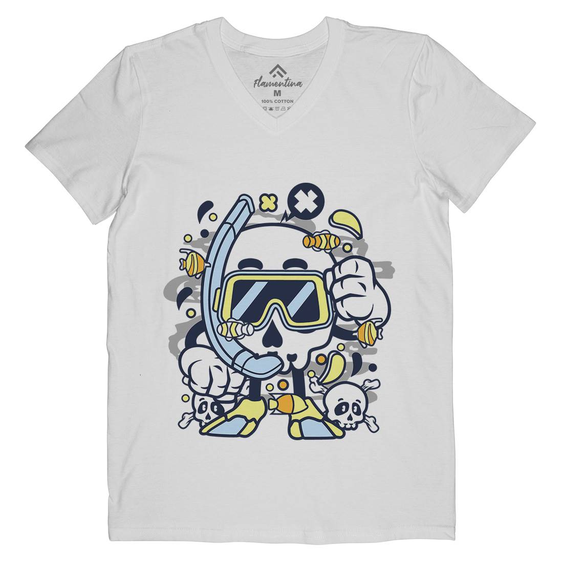 Skull Diver Mens V-Neck T-Shirt Navy C232