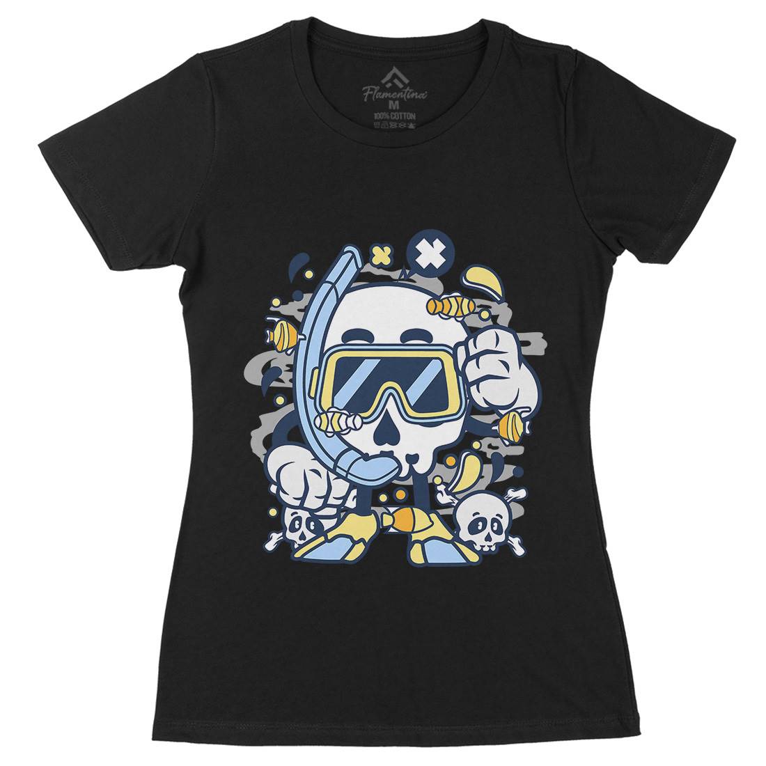 Skull Diver Womens Organic Crew Neck T-Shirt Navy C232