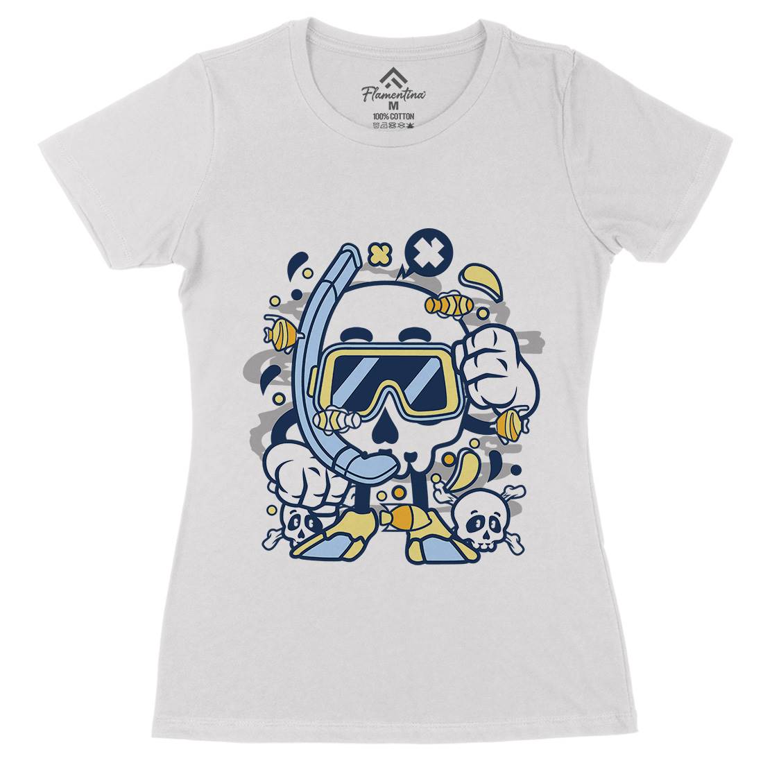 Skull Diver Womens Organic Crew Neck T-Shirt Navy C232