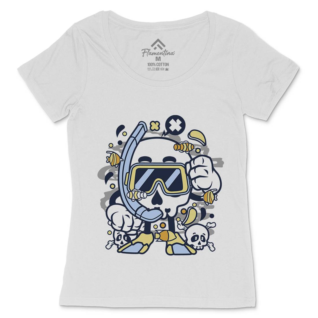Skull Diver Womens Scoop Neck T-Shirt Navy C232