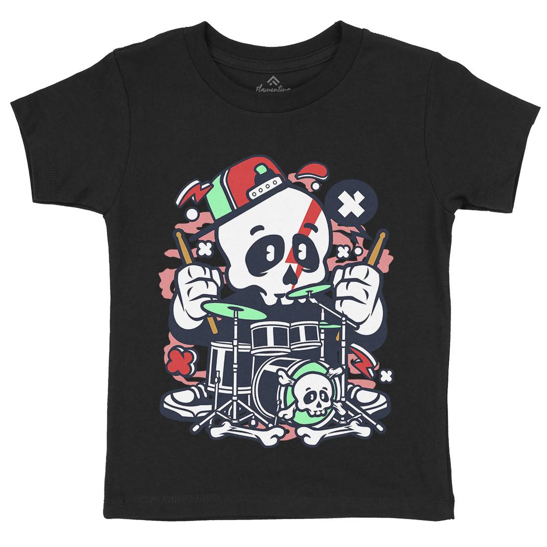 Skull Drummer Kids Organic Crew Neck T-Shirt Music C233