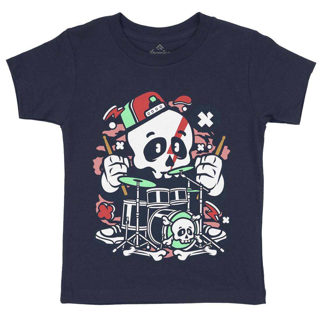 Skull Drummer Kids Crew Neck T-Shirt Music C233