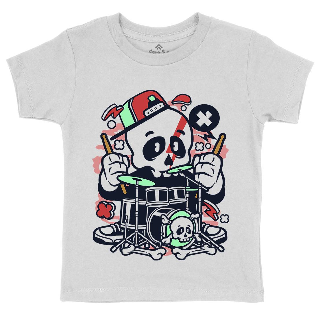 Skull Drummer Kids Organic Crew Neck T-Shirt Music C233